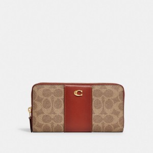 Coach Accordion Zip Wallet In Colorblock Signature Canvas Kahverengi Kırmızı | COH865518