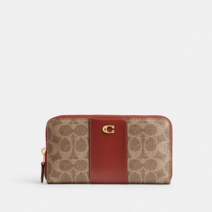 Coach Accordion Zip Wallet In Colorblock Signature Canvas Kahverengi Kırmızı | COH865521