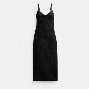 Coach Heritage C Long Denim Dress In Organic Cotton Siyah | COH866057