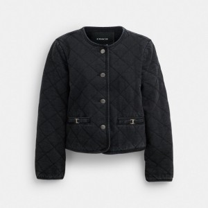Coach Heritage C Quilted Denim Jacket In Organic Cotton Siyah | COH865940