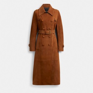 Coach Heritage C Suede Trench Coat Kahverengi | COH865931