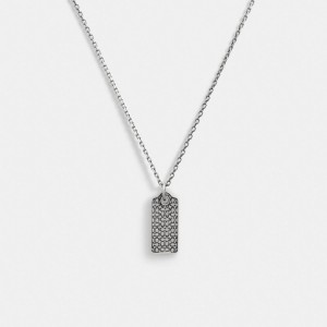 Coach Sterling Silver Quilted Hangtag Long Pendant Necklace Gümüş | COH867029
