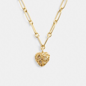 Coach Vintage Heart Pendant Chain Link Necklace Altın | COH866168