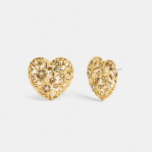 Coach Vintage Heart Statement Stud Earrings Altın | COH866144