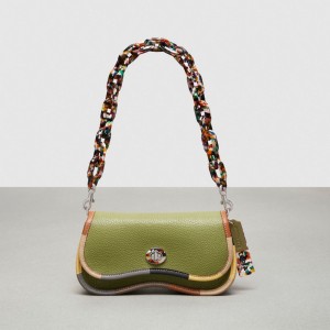 Coach Wavy Dinky Bag With Colorful Binding In Upcrafted Leather Zeytin Yeşili Yeşil Renkli | COH864850