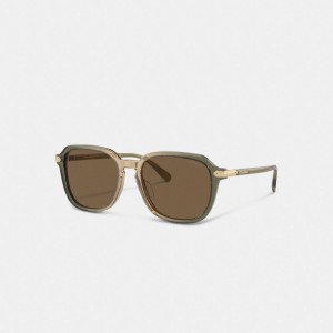 Coach Wrap Around Hangtag Keyhole Sunglasses Yeşil Kahverengi | COH867084